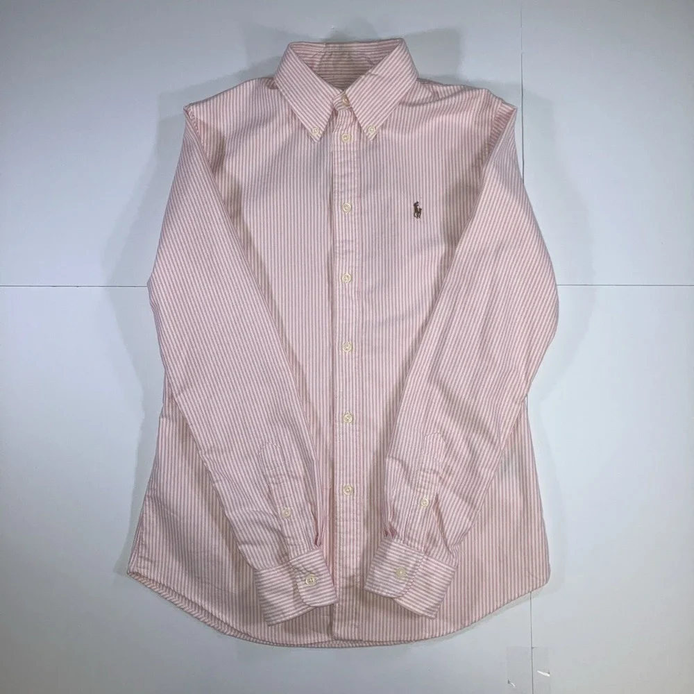 Polo Ralph Lauren Men's Medium Classic Striped Oxford Shirt Pink White